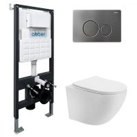Комплект подвесной унитаз ABBER Bequem AC1100T белый с инсталляцией AC0105 и кнопкой AC0121NG никель