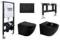 Комплект ABBER унитаз AC1100MB черный матовый с инсталляцией AC0105 и кнопкой AC0120MB, биде AC1150MB с инсталляцией AC0101P