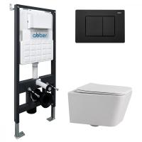 Комплект подвесной унитаз ABBER Rechteck AC1201 белый с инсталляцией AC0105 и кнопкой AC0120MB черный матовый