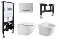 Комплект ABBER унитаз AC1100 белый с инсталляцией AC0105 и кнопкой AC0120 хром, биде AC1150 с инсталляцией AC0101P