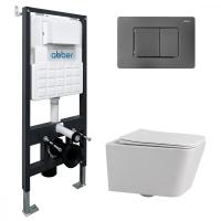 Комплект подвесной унитаз ABBER Rechteck AC1201 белый с инсталляцией AC0105 и кнопкой AC0120NG никель