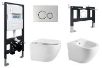 Комплект ABBER унитаз AC1100 белый с инсталляцией AC0105 и кнопкой AC0121 хром, биде AC1150 с инсталляцией AC0101P