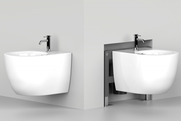 Комплект ABBER унитаз AC1100 белый с инсталляцией AC0105 и кнопкой AC0121 хром, биде AC1150 с инсталляцией AC0101P