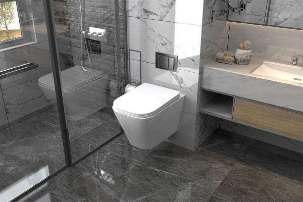 Комплект подвесной унитаз ABBER Rechteck AC1201 белый с инсталляцией AC0105 и кнопкой AC0121MMG золото матовое